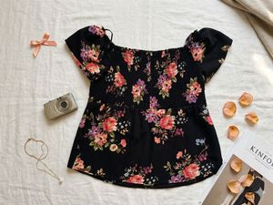 Black Floral Smocked Off-Shoulder Top