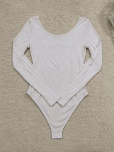 White Ribbed Backless Cross Strap Bodysuit 🤍