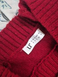 Maroon Floral Embroidered Cropped Knit Sweater
