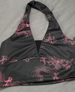 Dragon Print Halter Crop Top &amp; Ribbed Tank