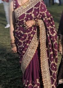Elegant Maroon Embroidered Saree