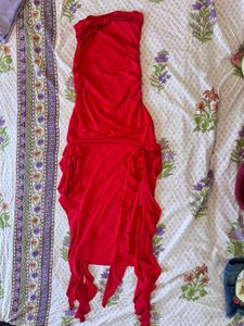 Chic Strapless Red Ruffled Mini Dress