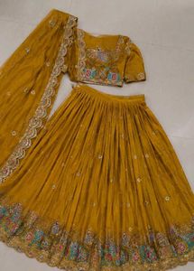 semi stitched Designer Yellow Lehenga Choli