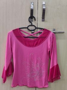 Pink Embellished Bell Sleeve Top