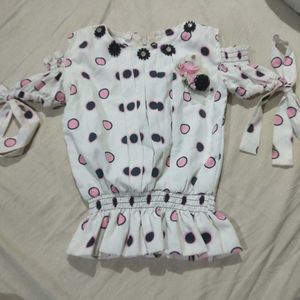 Cute Polka Dot Cold Shoulder Top &amp; Skirt Set