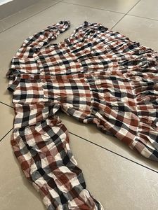 Brown Checkered Ruffle Hem Shirt