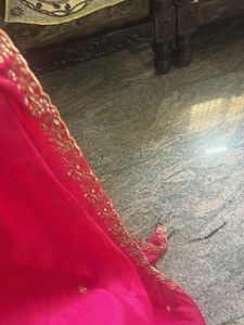 Elegant Pink Silk duppata with Gold Embroidery