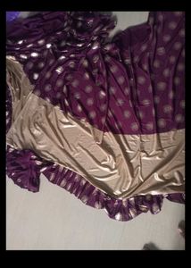 Elegant Purple &amp; Gold Ready To Wear Satin Sa