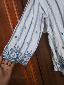 Embroidered Striped Cotton Blouse