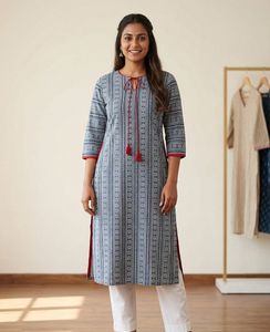 Elegant Printed Kurta with Tassels