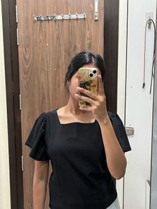 Stylish Black Square Neck frill Sleeve Top