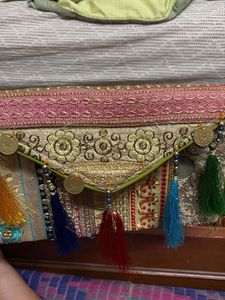 Embroidered Clutch with Tassels