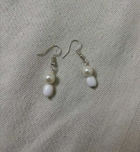 Pearl &amp; White Bead Drop Earrings