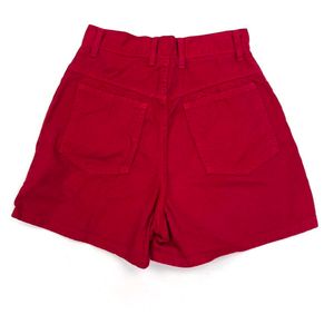 Red High-Waisted Button Fly Shorts