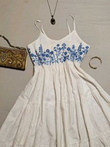 White and Blue Floral Summer Dress