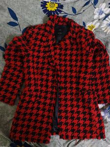 MANGO Red & Black Houndstooth Blazer (Size S)