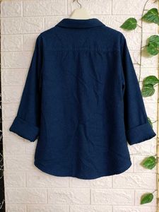 ONLY Navy Blue Textured Button-Up Shirt