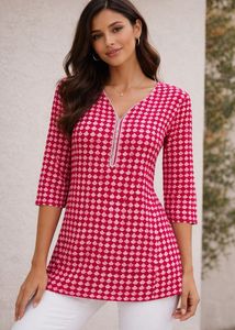 Stylish Pink Geometric Print Tunic Top