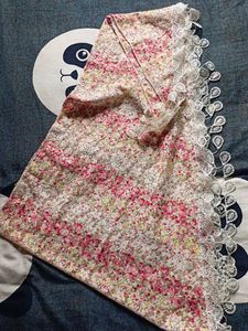 Floral Print hair bandana with Lace Trim