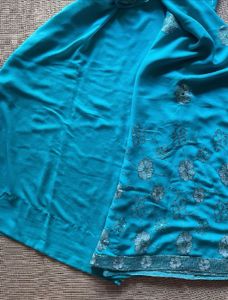 Turquoise Floral Embroidered Saree with Blouse