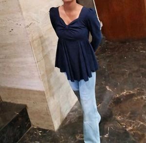 Chic Navy Blue Peplum Top