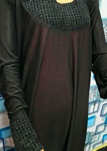Elegant Black Burqa Jersi Stone Embroidery Design