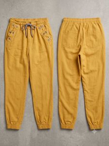Yellow Cargo Pants with Eyelet Detail