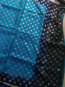 Firozi and Dark Blue khaddi Georgette Saree