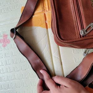 Men Brown Faux Leather Crossbody Bag