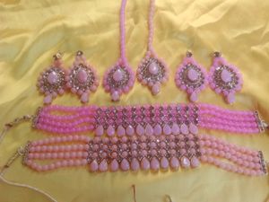 pack of 2 Pink Beaded Kundan Necklace Set