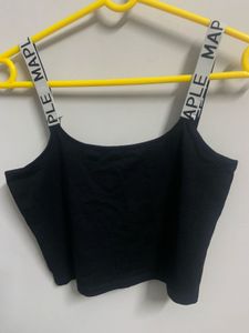 Stylish Black Crop Top with Typography Straps