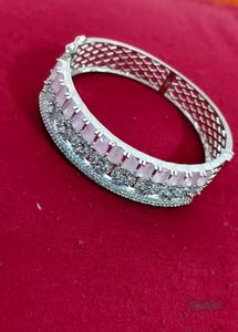 Elegant Silver &amp; Pink Stone Bracelet