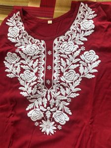 Maroon Kurta with White Embroidery