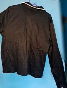 Elegant Black Embellished Collar Shirt