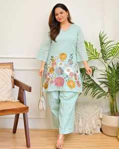 Light Blue Floral Kurta Set