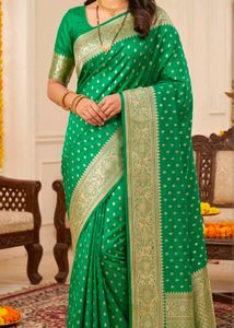 Stunning Green Banarasi Silk Saree