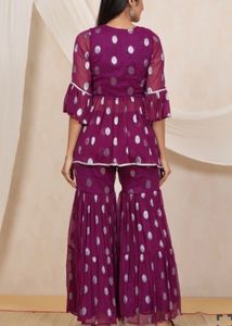 Purple Polka Dot Sharara Kameez