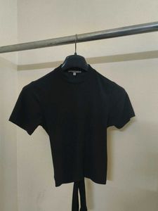 Black Cropped Tie-Back Top