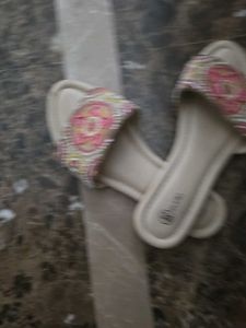 Embroidered Beige Slides