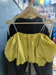 Yellow Puff Sleeve Bardot Top