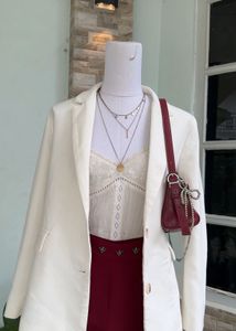 Chic White Blazer &amp; maroon shorts Outfit