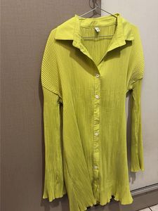 Pleated Lime Green Button-Up Tunic