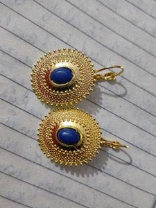 Gold Tone Blue Stone Earrings