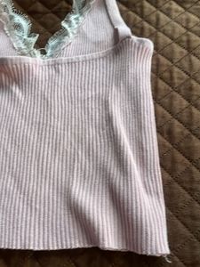 Pink Ribbed Cami with Lace Trim