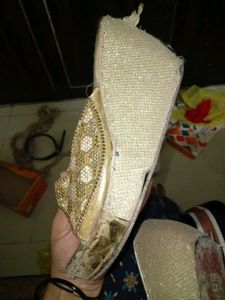 Embellished Gold Wedge Sandals