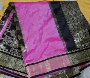 Pink &amp; Black Soft Chanderi Silk Saree 🩷