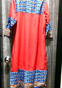 Vibrant Red Kurta with Tribal Print