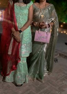 Elegant Mint Green Embroidered sarara set
