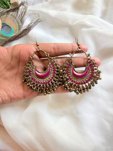 Boho Gypsy Hoop Earrings Pink colour
