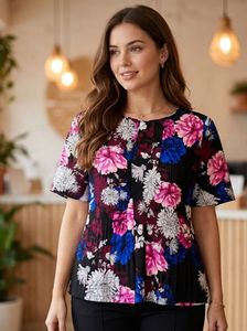 Chic Floral Print Pleated Top